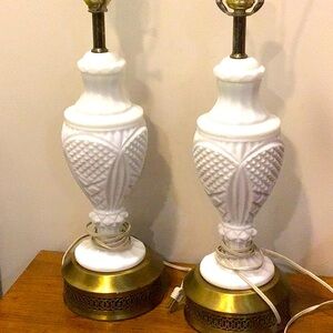 Vintage collector’s milk glass lamp set.